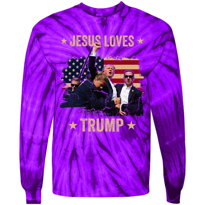 Jesus Loves Trump 2024 Donald Trump Rally 2024 Fist Tie-Dye Long Sleeve Shirt