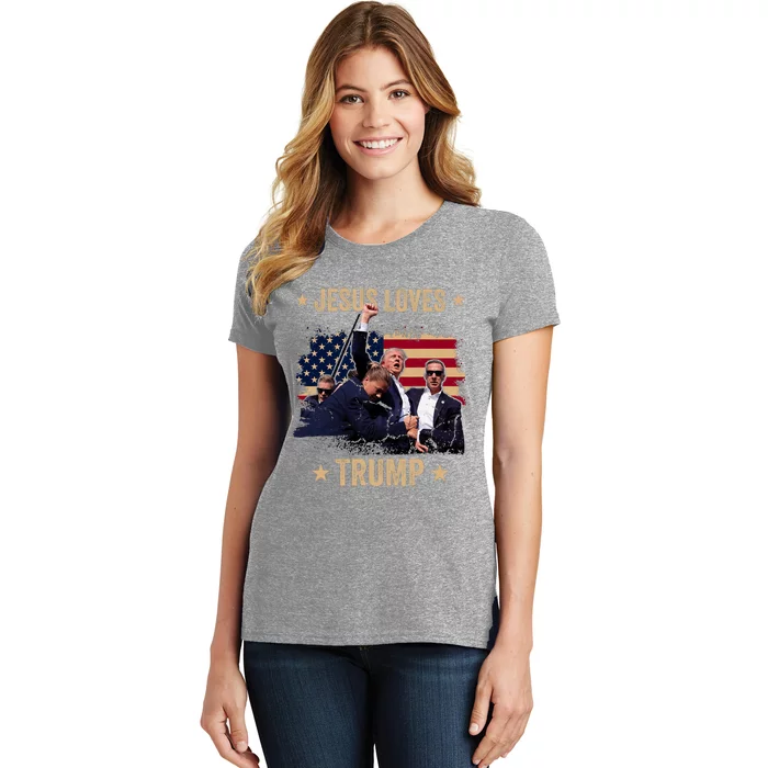 Jesus Loves Trump 2024 Donald Trump Rally 2024 Fist Women's T-Shirt