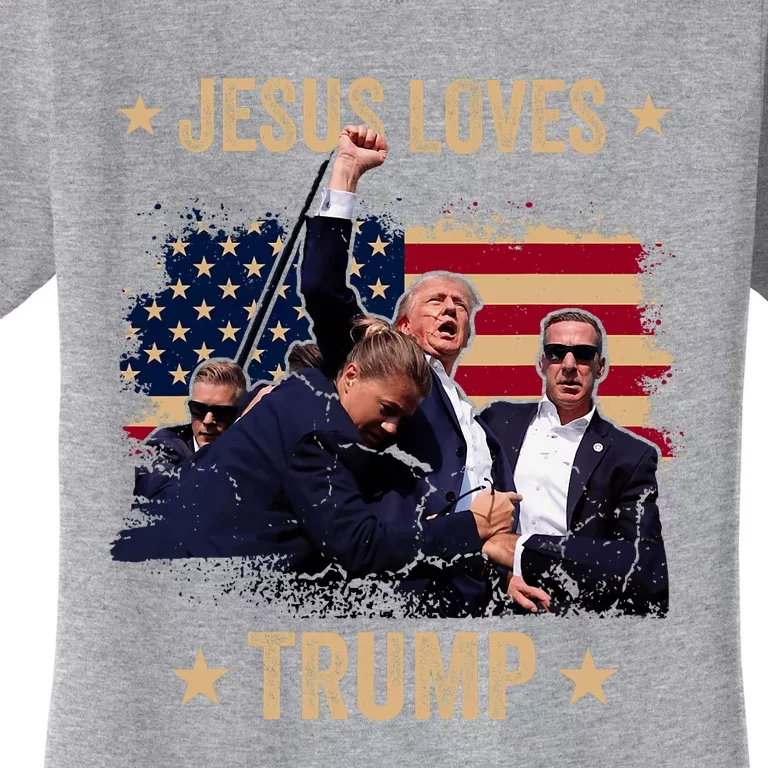 Jesus Loves Trump 2024 Donald Trump Rally 2024 Fist Women's T-Shirt