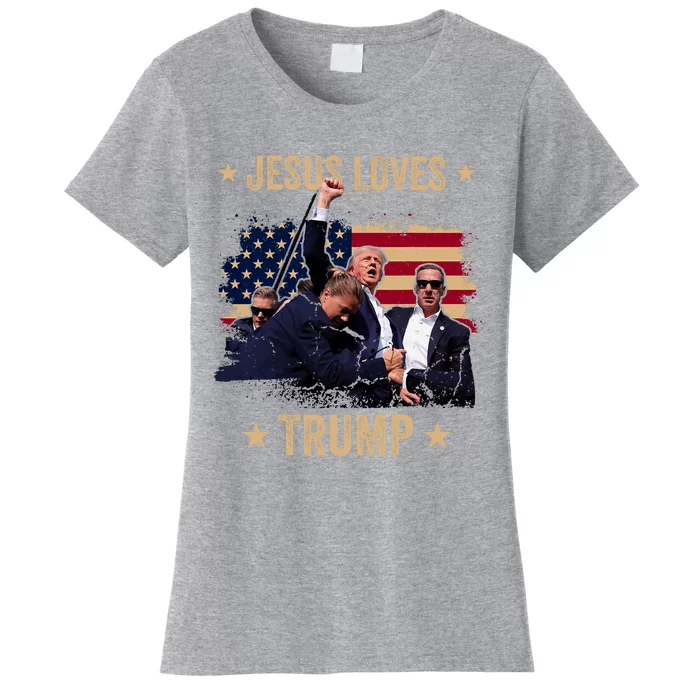 Jesus Loves Trump 2024 Donald Trump Rally 2024 Fist Women's T-Shirt