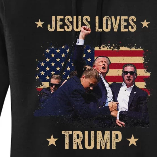 Jesus Loves Trump 2024 Rally Support Women's Pullover Hoodie