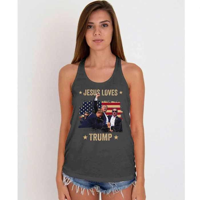 Jesus Loves Trump 2024 Rally Support Women's Knotted Racerback Tank