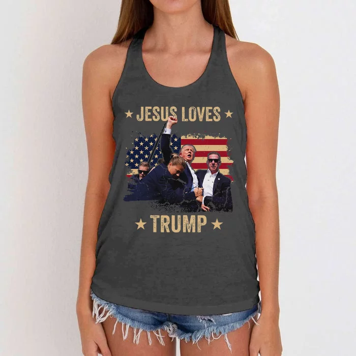 Jesus Loves Trump 2024 Rally Support Women's Knotted Racerback Tank