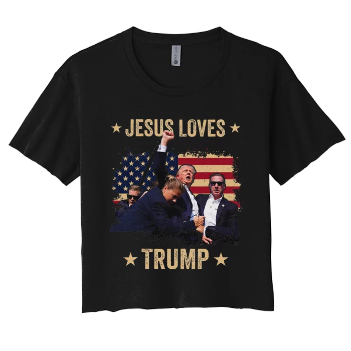 Jesus Loves Trump 2024 Rally Support Women's Crop Top Tee