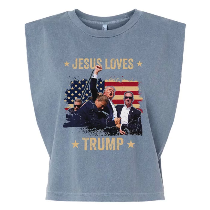 Jesus Loves Trump 2024 Rally Support Garment-Dyed Women's Muscle Tee