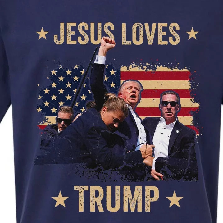 Jesus Loves Trump 2024 Rally Support Sueded Cloud Jersey T-Shirt