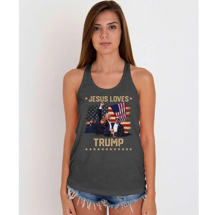 Jesus Loves Trump 2024 Strong Support Women's Knotted Racerback Tank