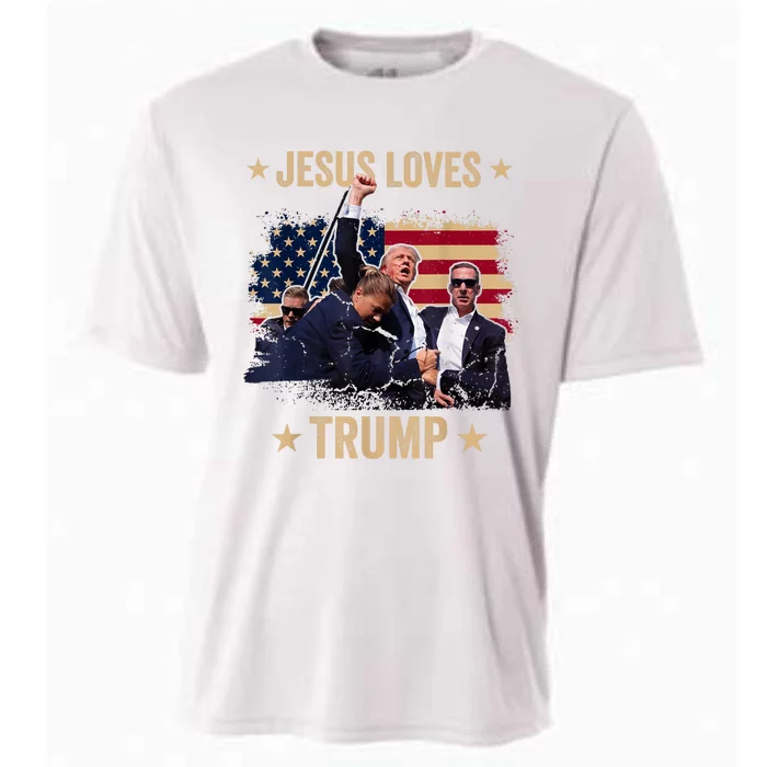 Jesus Loves Trump 2024 Donald Trump Rally 2024 Fist Cooling Performance Crew T-Shirt