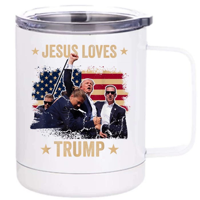 Jesus Loves Trump 2024 Donald Trump Rally 2024 Fist Front & Back 12oz Stainless Steel Tumbler Cup