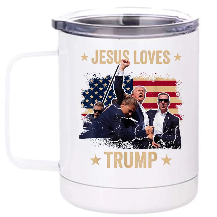 Jesus Loves Trump 2024 Donald Trump Rally 2024 Fist Front & Back 12oz Stainless Steel Tumbler Cup