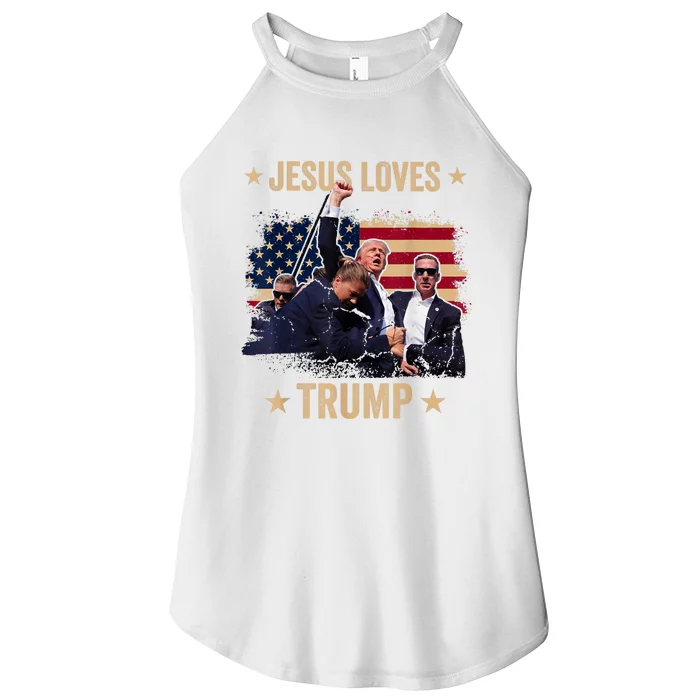 Jesus Loves Trump 2024 Donald Trump Rally 2024 Fist Women’s Perfect Tri Rocker Tank