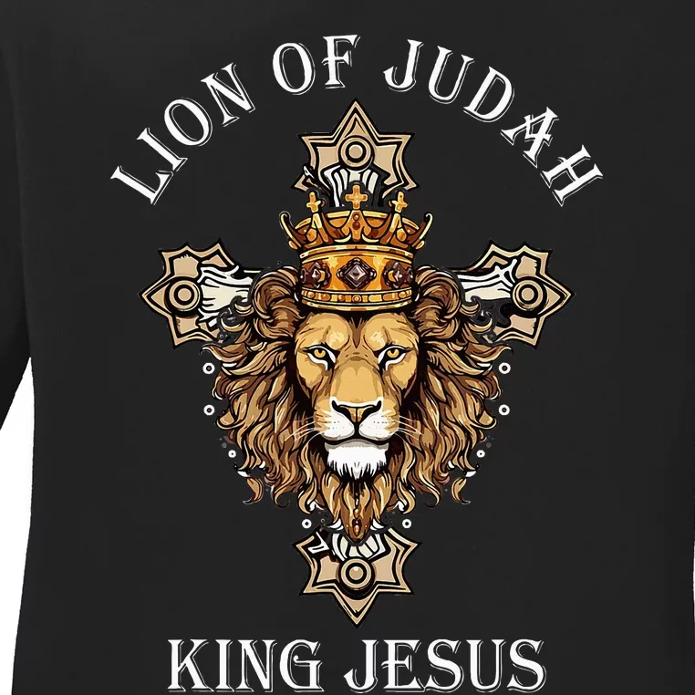 Jesus Lion The Lion Of Judah Revelations 5 Ladies Long Sleeve Shirt