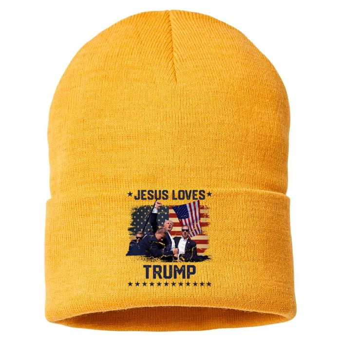 Jesus Loves Trump 2024 Trump Rally 2024 Sustainable Knit Beanie