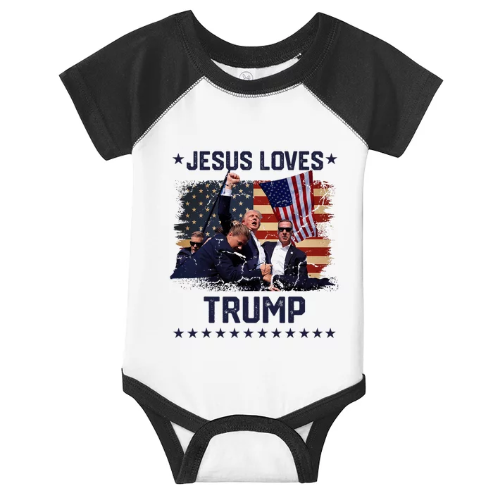 Jesus Loves Trump 2024 Trump Rally 2024 Infant Baby Jersey Bodysuit