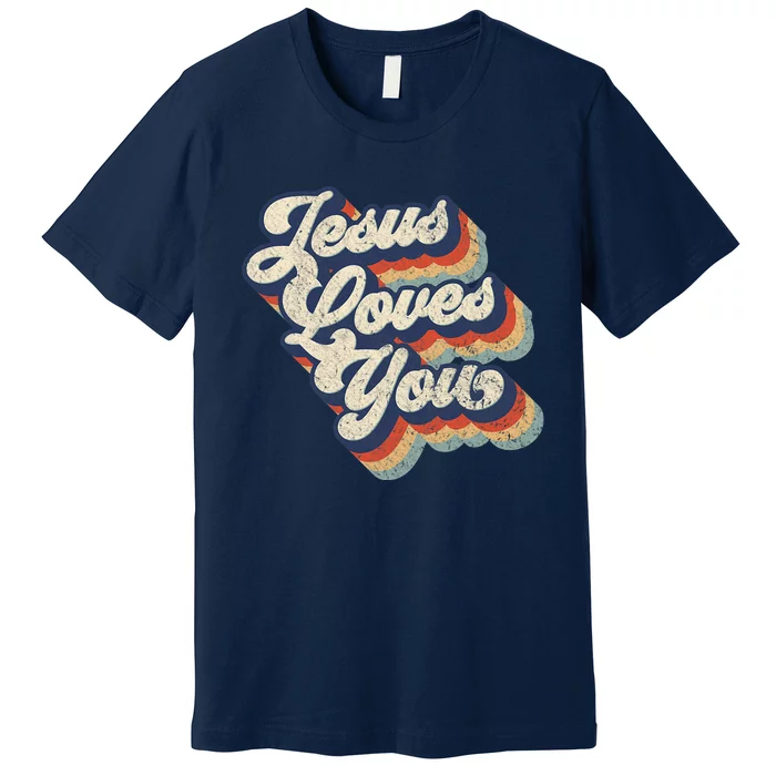 Jesus Loves You Retro Vintage Style Graphic Design Womens Premium T-Shirt