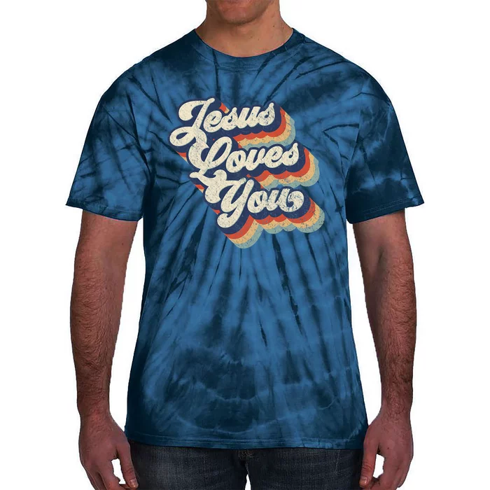 Jesus Loves You Retro Vintage Style Graphic Design Womens Tie-Dye T-Shirt