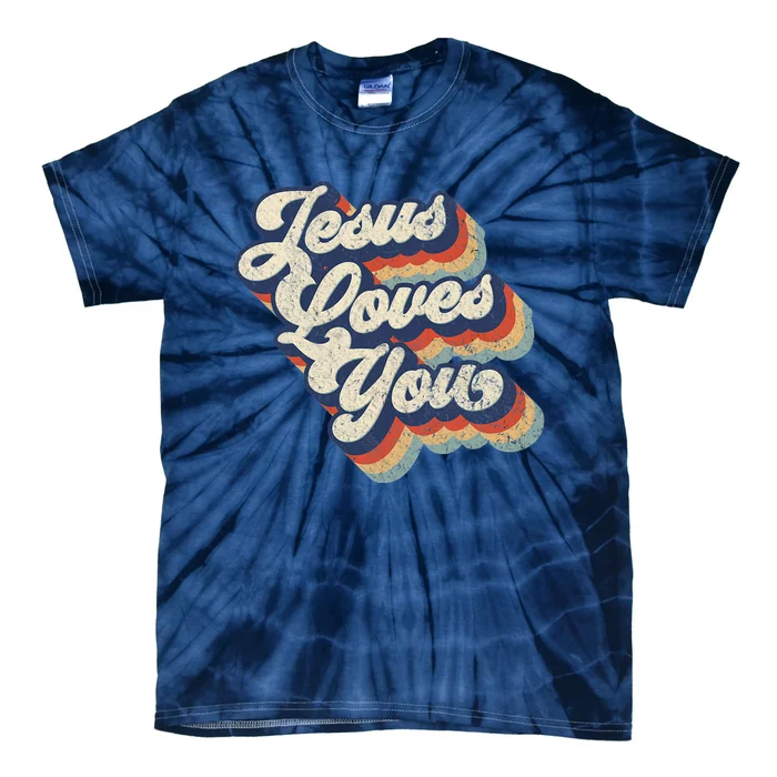 Jesus Loves You Retro Vintage Style Graphic Design Womens Tie-Dye T-Shirt