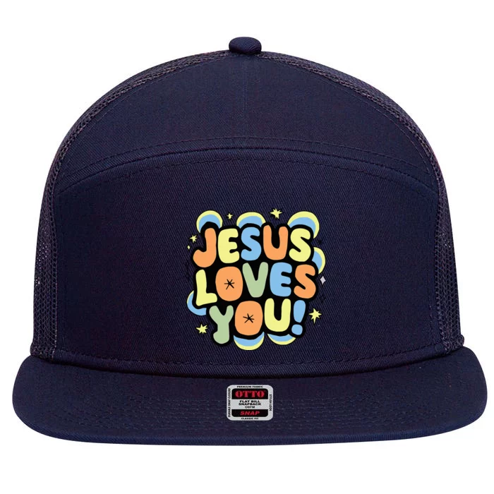 Jesus Loves You Lord Christian Faith Bible Christianity 7 Panel Mesh Trucker Snapback Hat