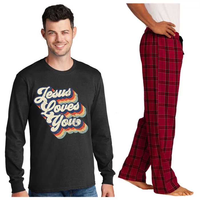 Jesus Loves You Retro Vintage Style Graphic Design Long Sleeve Pajama Set