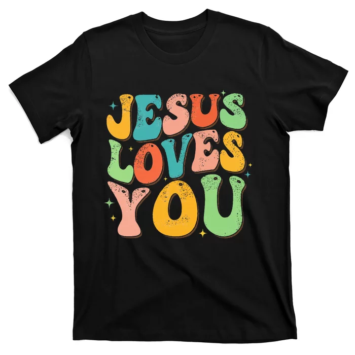 Jesus Loves You Retro Groovy Style Graphic Design Women T-Shirt