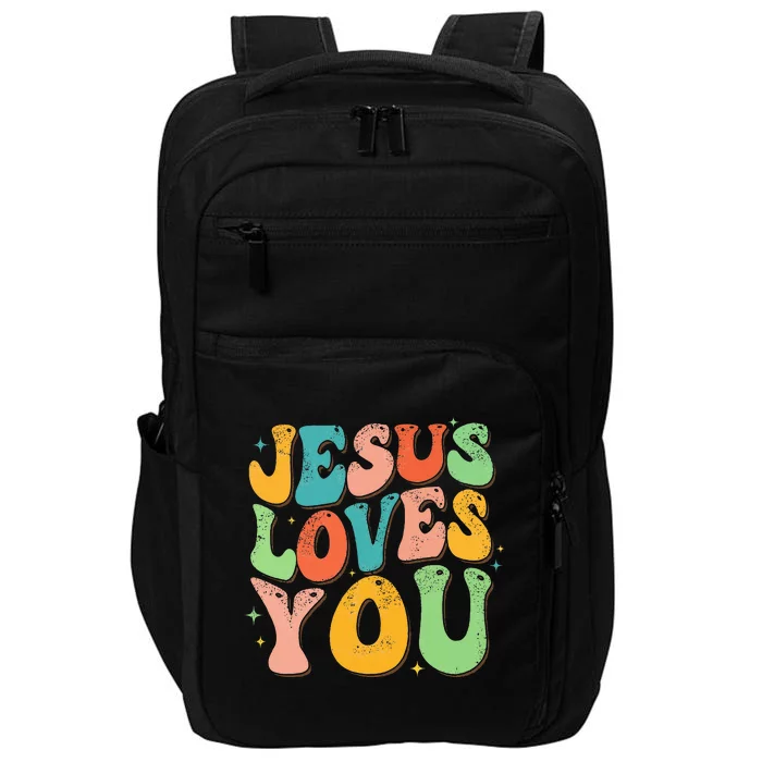 Jesus Loves You Retro Groovy Style Graphic Design Women Impact Tech Backpack