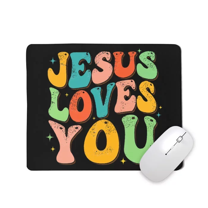 Jesus Loves You Retro Groovy Style Graphic Design Women Mousepad