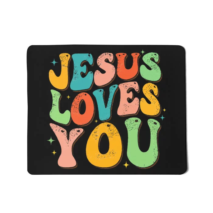 Jesus Loves You Retro Groovy Style Graphic Design Women Mousepad