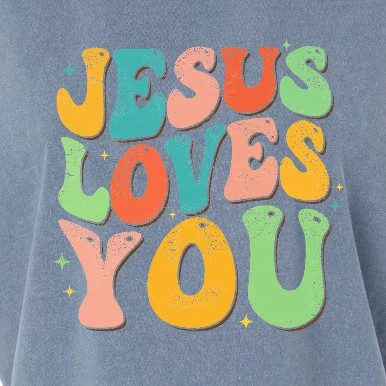 Jesus Loves You Retro Groovy Style Graphic Design Women Garment-Dyed Women's Muscle Tee