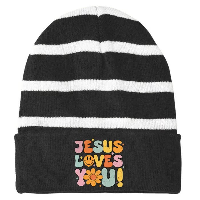 Jesus Loves You Christian Cute Religious Faith Women Striped Beanie with Solid Band