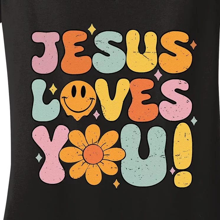 Jesus Loves You Christian Cute Religious Faith Women Women's V-Neck T-Shirt