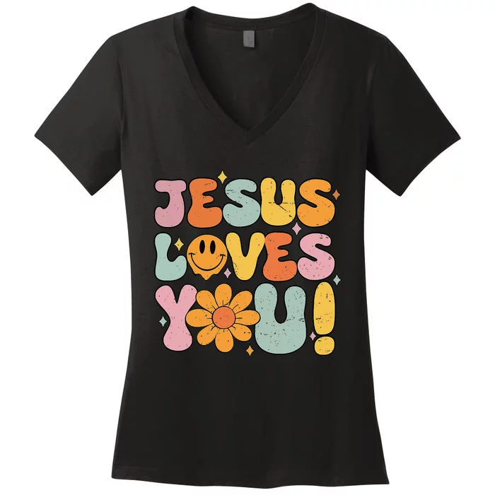 Jesus Loves You Christian Cute Religious Faith Women Women's V-Neck T-Shirt