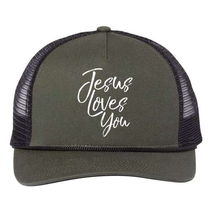 Jesus Loves You Gift Cute Christian Evangelism Gift Retro Rope Trucker Hat Cap