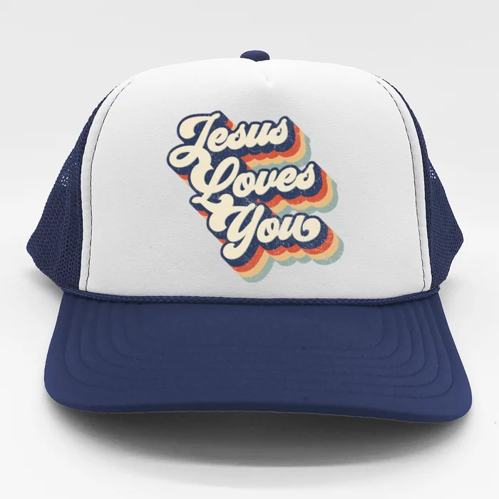 Jesus Loves You Retro Vintage Style Graphic Design Gift Trucker Hat