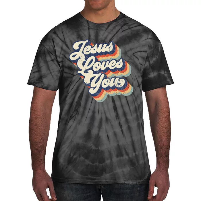 Jesus Loves You Retro Vintage Style Graphic Design Womens Tie-Dye T-Shirt