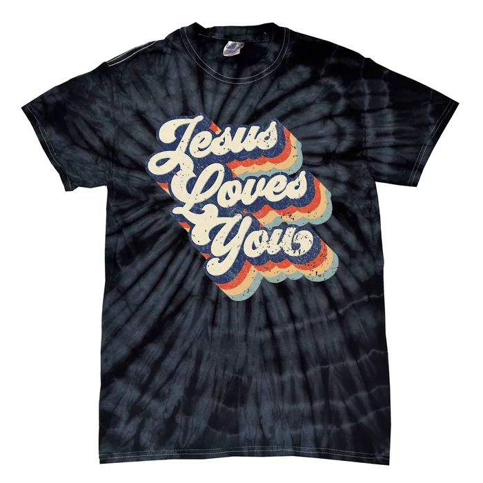 Jesus Loves You Retro Vintage Style Graphic Design Womens Tie-Dye T-Shirt