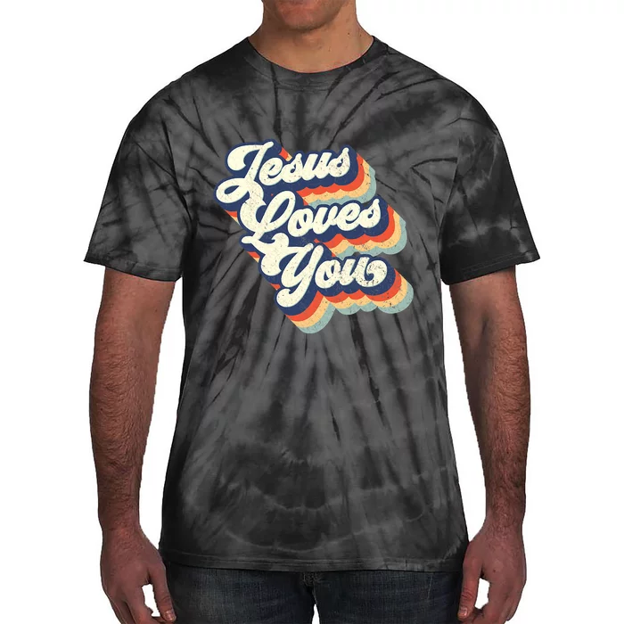 Jesus Loves You Retro Vintage Style Graphic Design Womens Tie-Dye T-Shirt