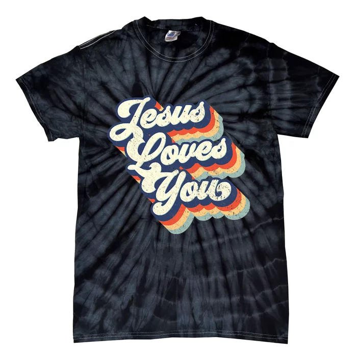 Jesus Loves You Retro Vintage Style Graphic Design Womens Tie-Dye T-Shirt