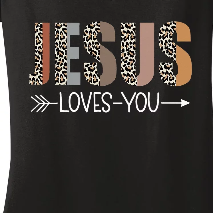 Jesus Love You Cool Leopard Christian Women's V-Neck T-Shirt