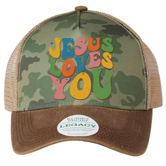 Jesus Loves You Retro Groovy Legacy Tie Dye Trucker Hat