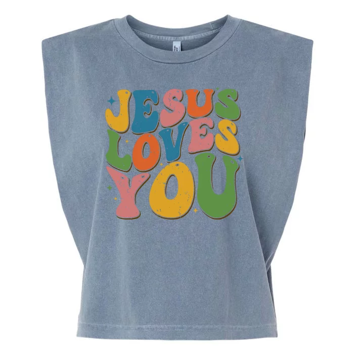 Jesus Loves You Retro Groovy Garment-Dyed Women's Muscle Tee