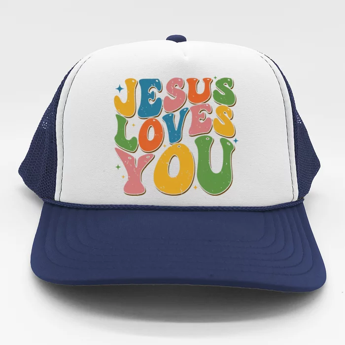 Jesus Loves You Retro Groovy Trucker Hat