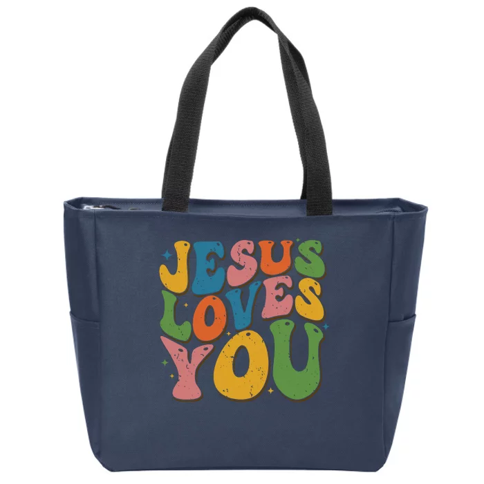 Jesus Loves You Retro Groovy Zip Tote Bag