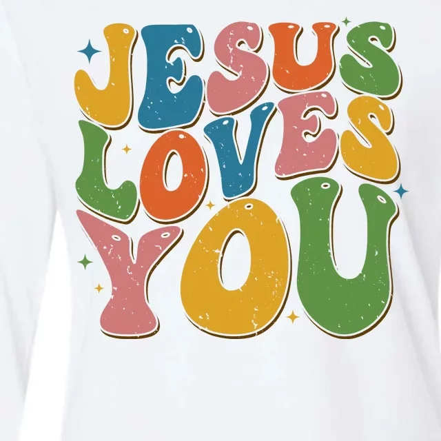 Jesus Loves You Retro Groovy Womens Cotton Relaxed Long Sleeve T-Shirt