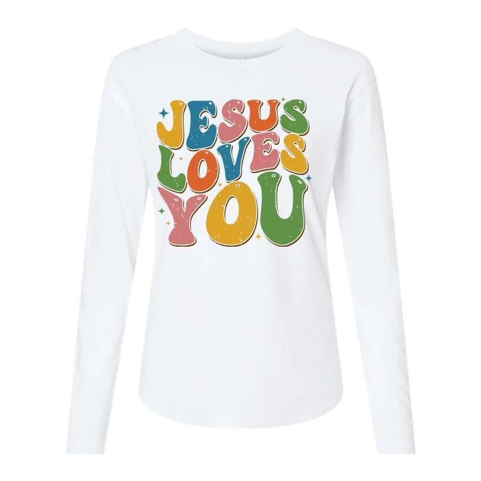 Jesus Loves You Retro Groovy Womens Cotton Relaxed Long Sleeve T-Shirt