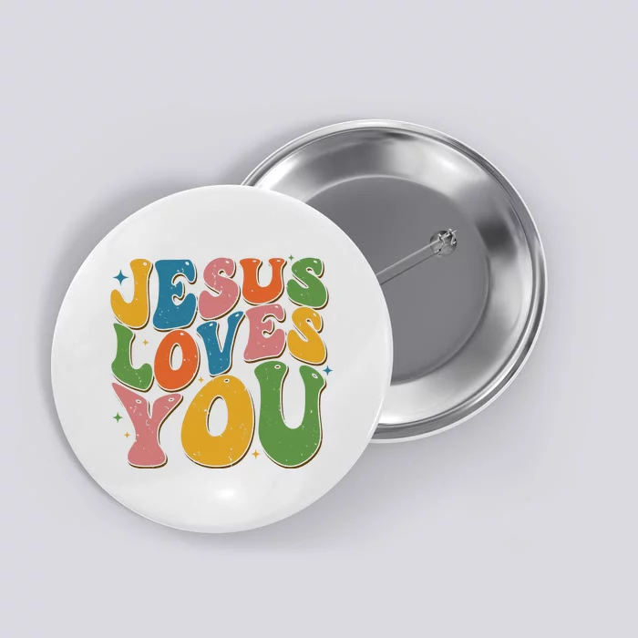 Jesus Loves You Retro Groovy Button