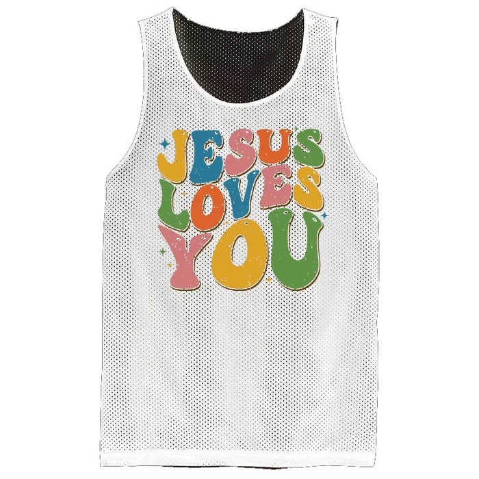 Jesus Loves You Retro Groovy Mesh Reversible Basketball Jersey Tank