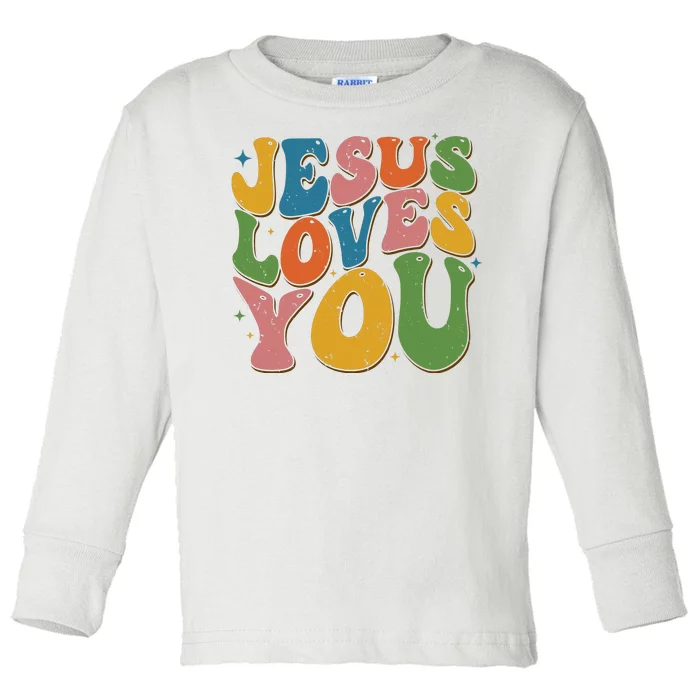 Jesus Loves You Retro Groovy Toddler Long Sleeve Shirt