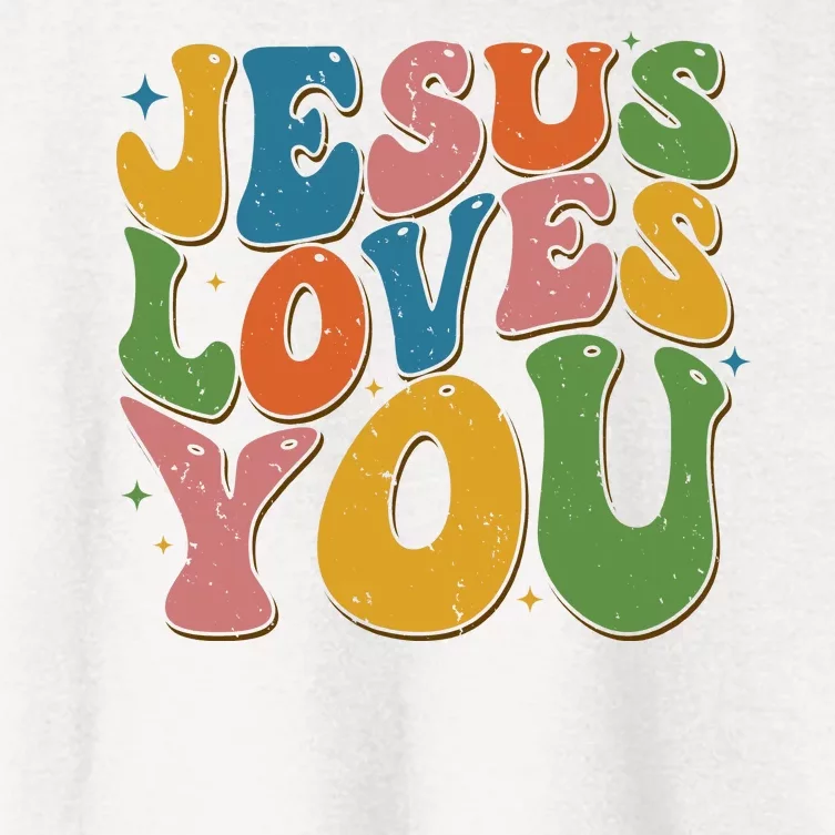 Jesus Loves You Retro Groovy Women's Crop Top Tee