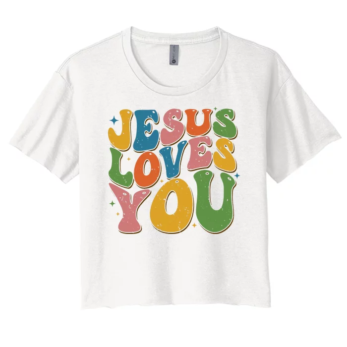 Jesus Loves You Retro Groovy Women's Crop Top Tee