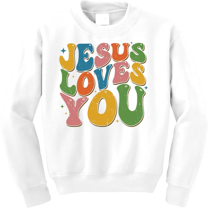 Jesus Loves You Retro Groovy Kids Sweatshirt